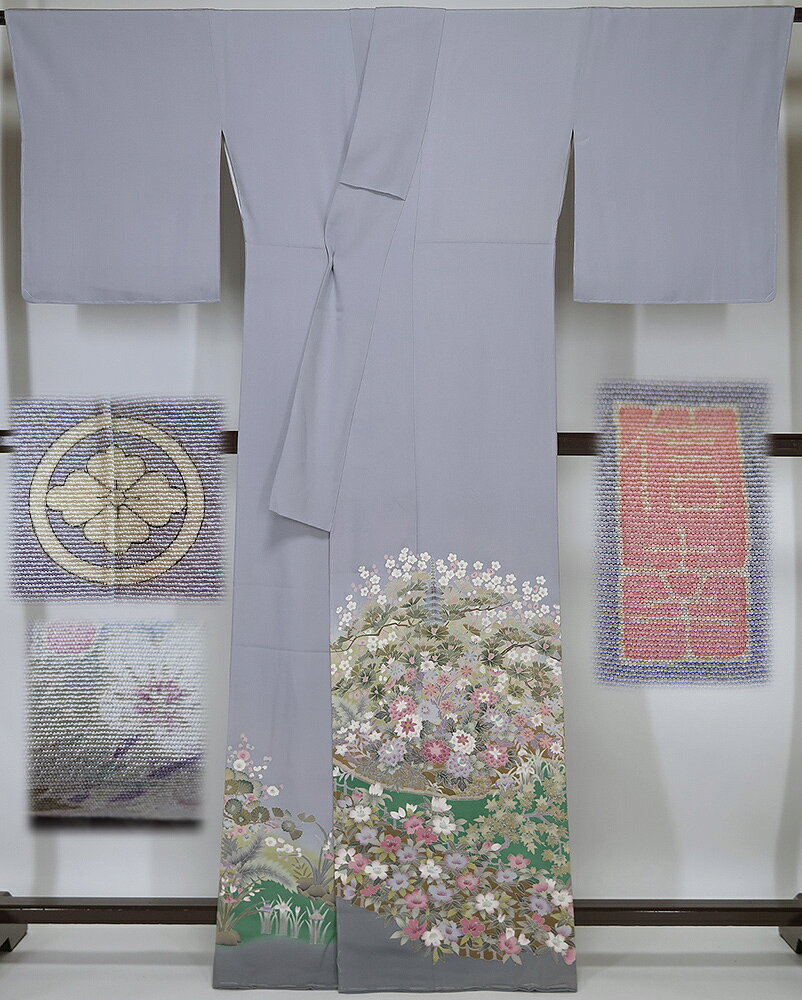 【中古】本場加賀友禅　木下信幸　作　色留袖　訪問着仕立て　丸に花菱