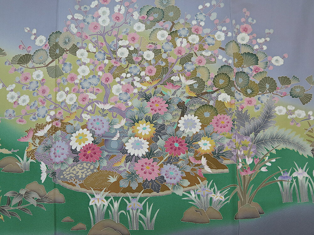 【中古】本場加賀友禅　木下信幸　作　色留袖　訪問着仕立て　丸に花菱
