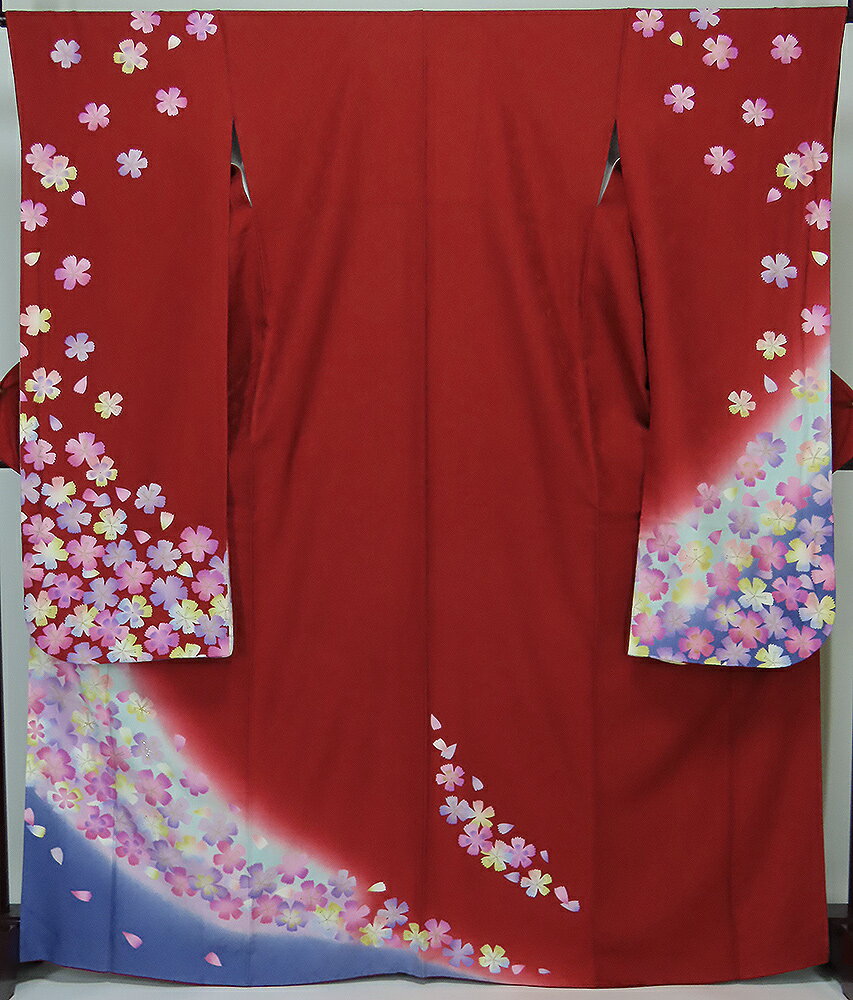 Rakuten - 【中古】美品　正絹　振袖　赤