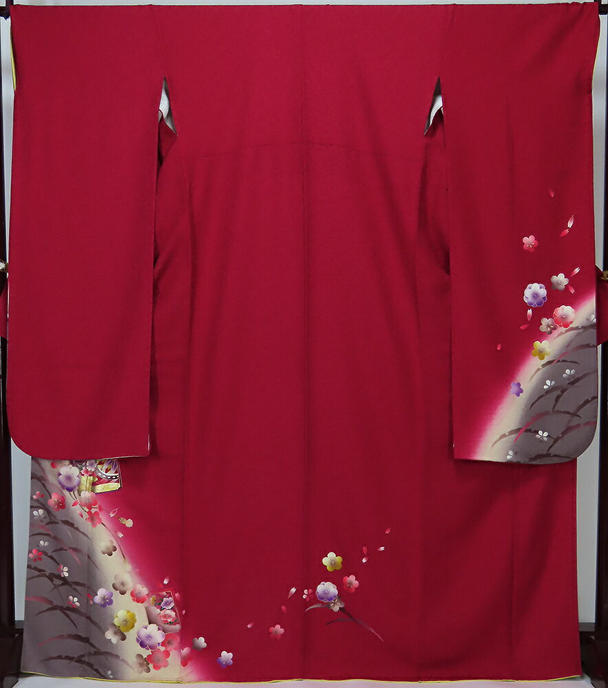 Rakuten - 【中古】美品　紋意匠　振袖　赤系・ベージュ