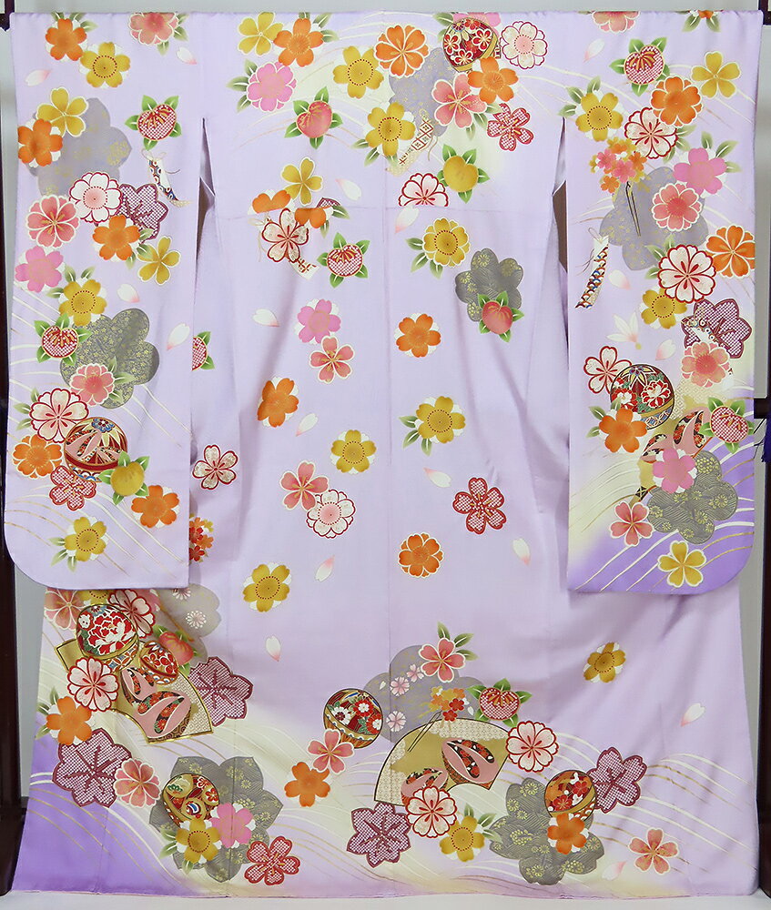 Rakuten - 振袖　紋綸子　箔加工　薄紫系　古典柄　【中古】美品