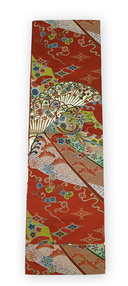 Rakuten - 【中古】美品　西陣　大庭　六通柄　袋帯　扇・鳳凰波濤文様　朱色系