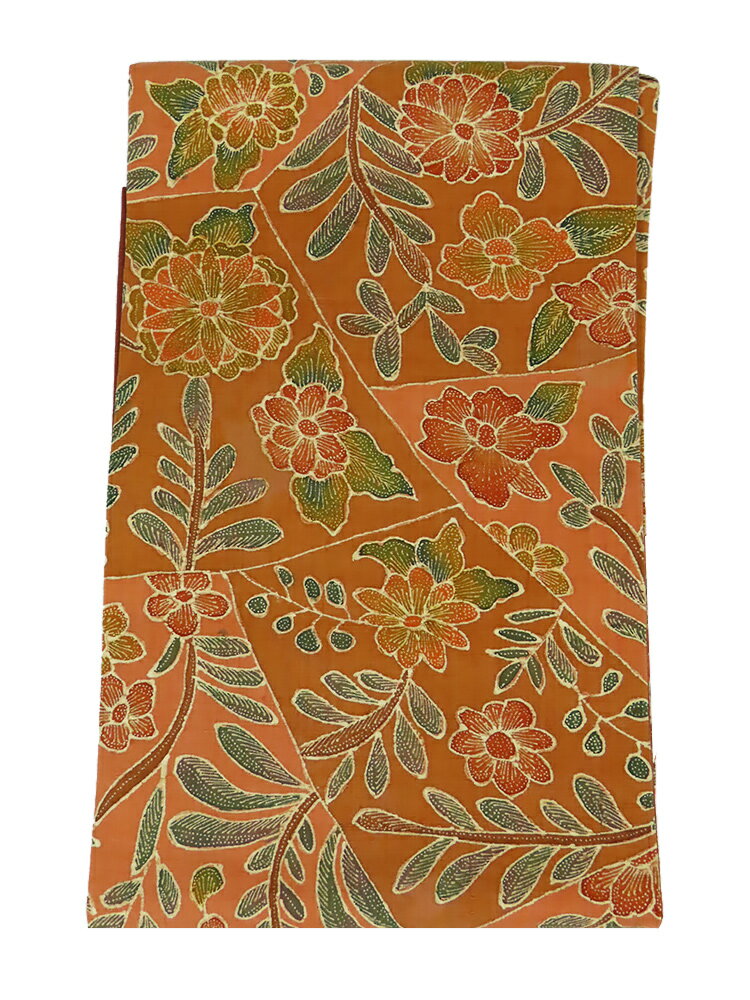 Rakuten - 【中古】美品　紬　染め　九寸名古屋帯　花柄　薄柿色系