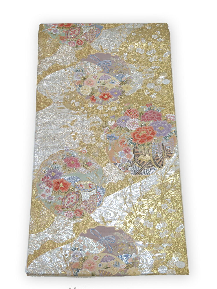 樂天商城 - 【中古】美品　本金箔　六通柄　袋帯　雪輪流水花車文／金