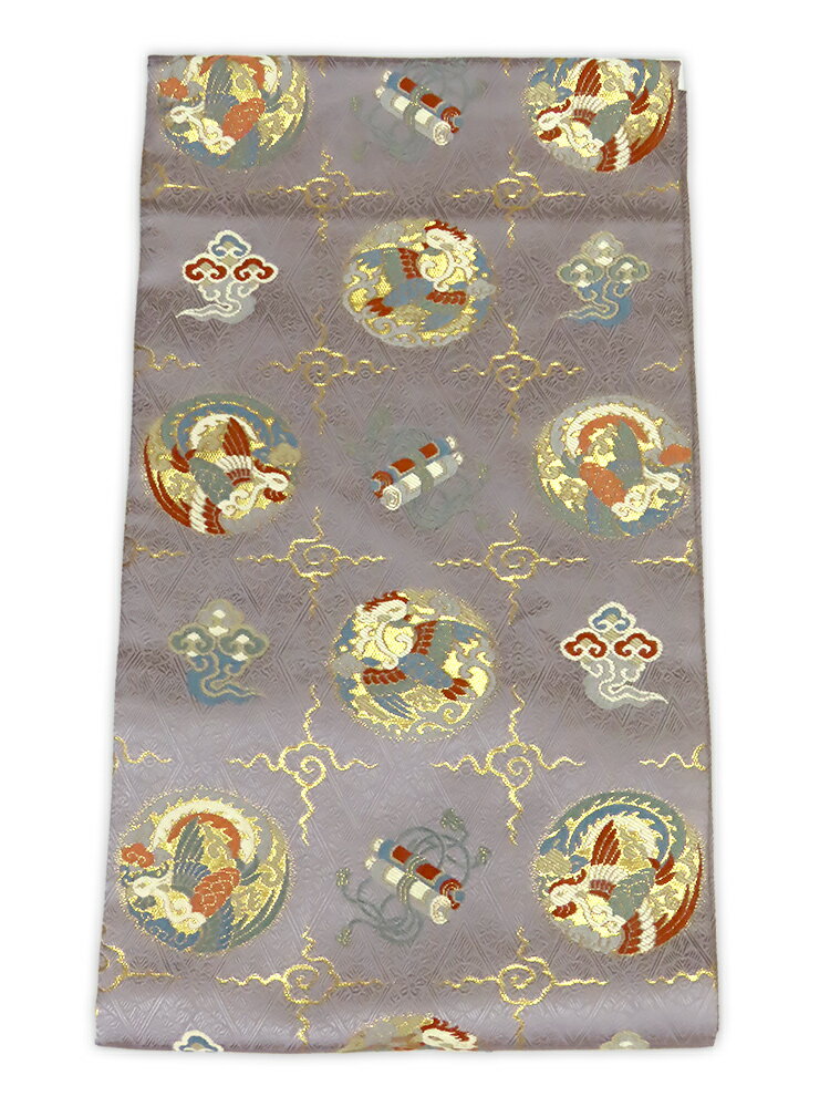 Rakuten - 【中古】美品　六通柄　袋帯　花菱鳳凰丸文／グレー系