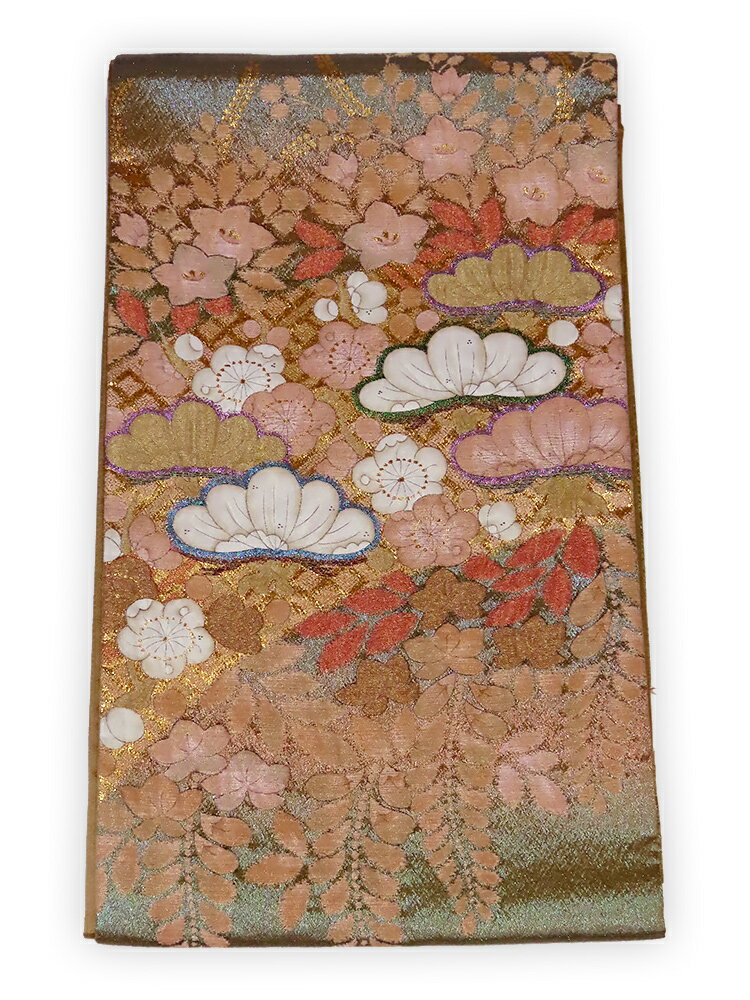 Rakuten - 誂え流れ　未使用品　辻が花文様　お太鼓柄　袋帯／くすんだ金