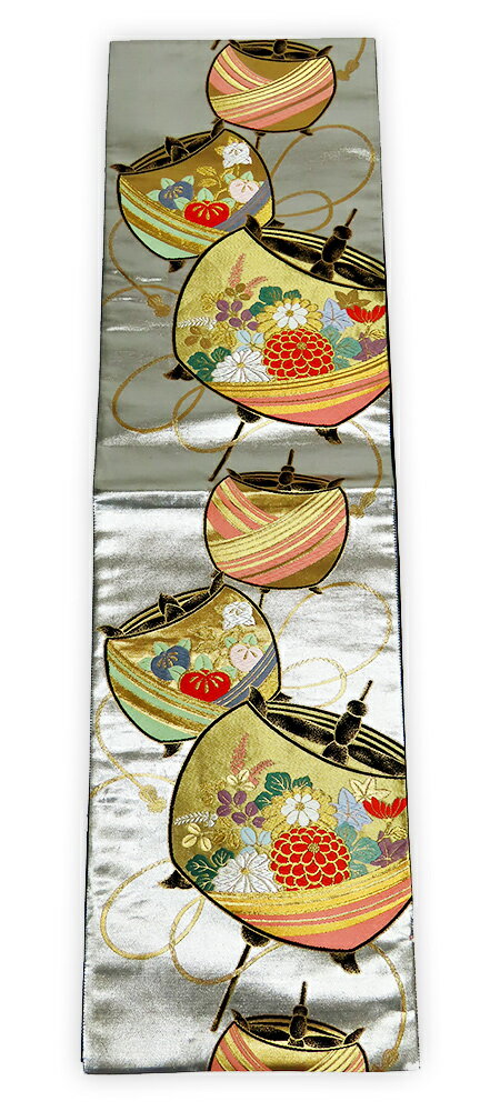 樂天商城 - 【中古】美品　振袖用　六通柄　袋帯　糸巻き紋／銀地
