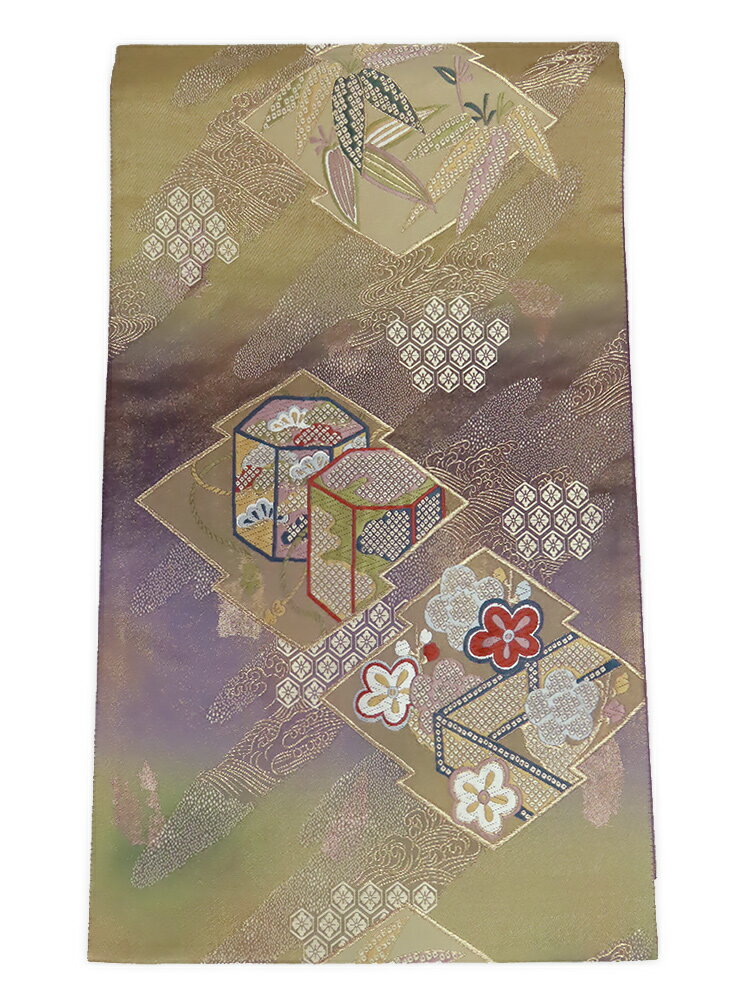 Rakuten - 【中古】美品　引箔　六通柄　袋帯　松皮菱霞文様／紫