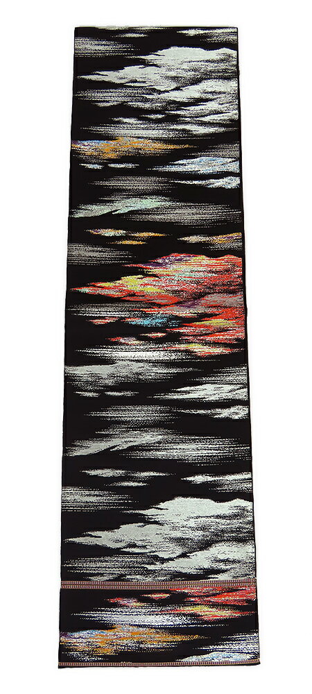 【中古】美品　たつむら　龍村美術織物　「霞光錦」　六通柄　袋帯　黒地