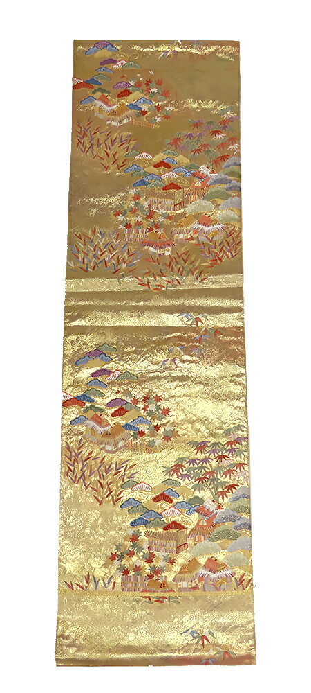 【中古】美品 長嶋成織物 ながしま帯 六通柄 袋帯 「加賀瑞祥」金地