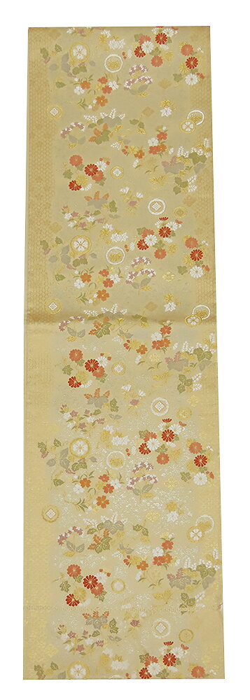 【中古】美品 六通柄 袋帯 薄金 草花 紋柄