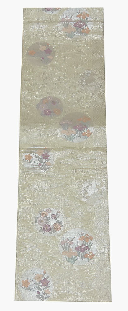 【中古】美品　夏用　紗　六通柄　袋帯　生成系白