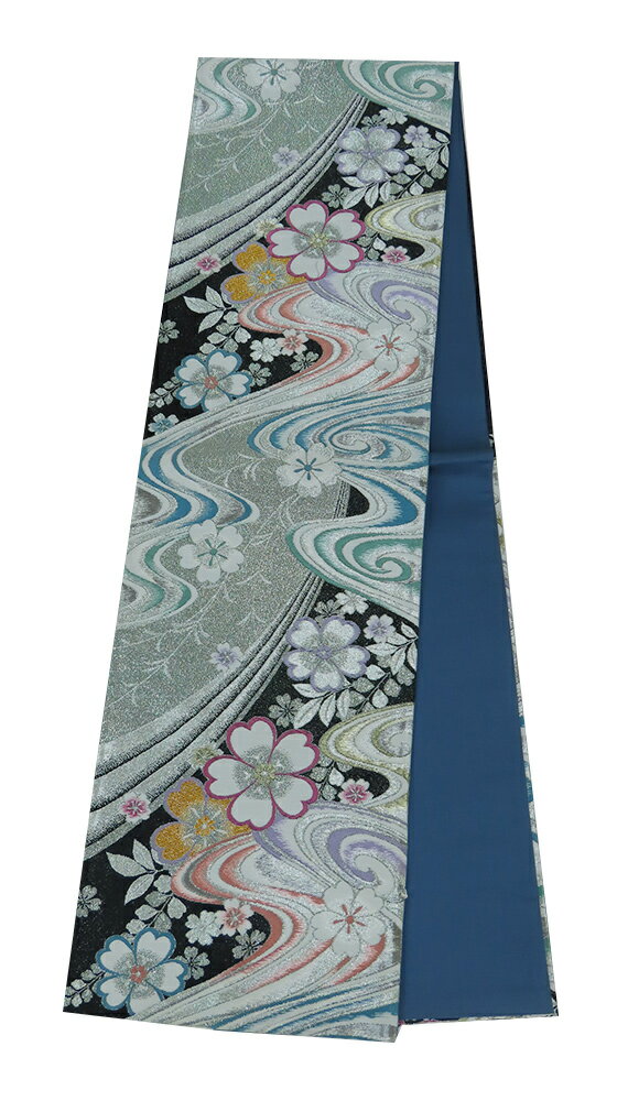 【中古】美品　振袖用　六通柄　袋帯　貸衣装流れ　銀・黒