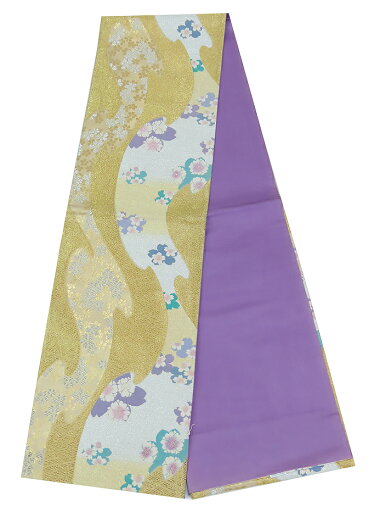 袋帯 振袖用 六通柄 成人式 白・金 桜 貸衣装流れ 【中古】美品 袋帯 振袖用 六通柄 成人式 白・金 桜 貸衣装流れ 【中古】美品
