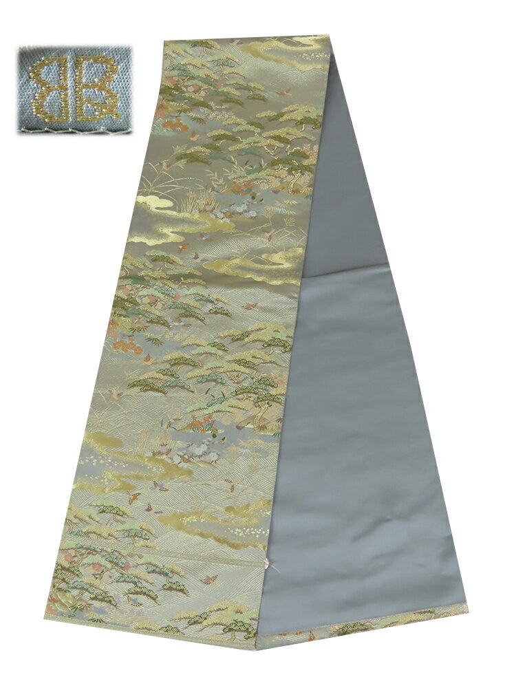 Rakuten - 服部織物　六通柄　袋帯　428cm　薄グレー　金【中古】美品