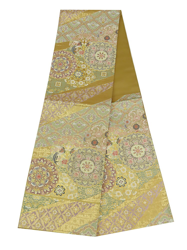 袋帯 六通柄 金系 約436cm 【中古】美品