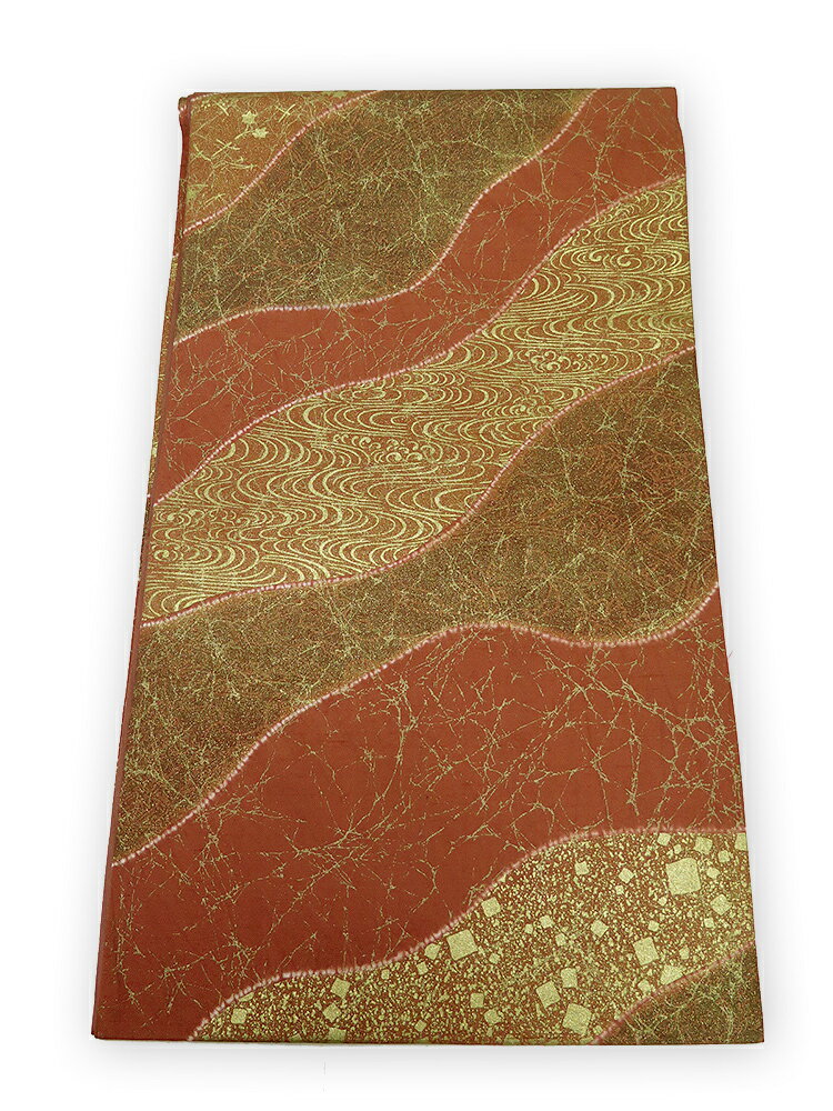 【中古】美品　 石川県指定無形文化財　牛首紬 　全通柄 　袋帯／れんが色系