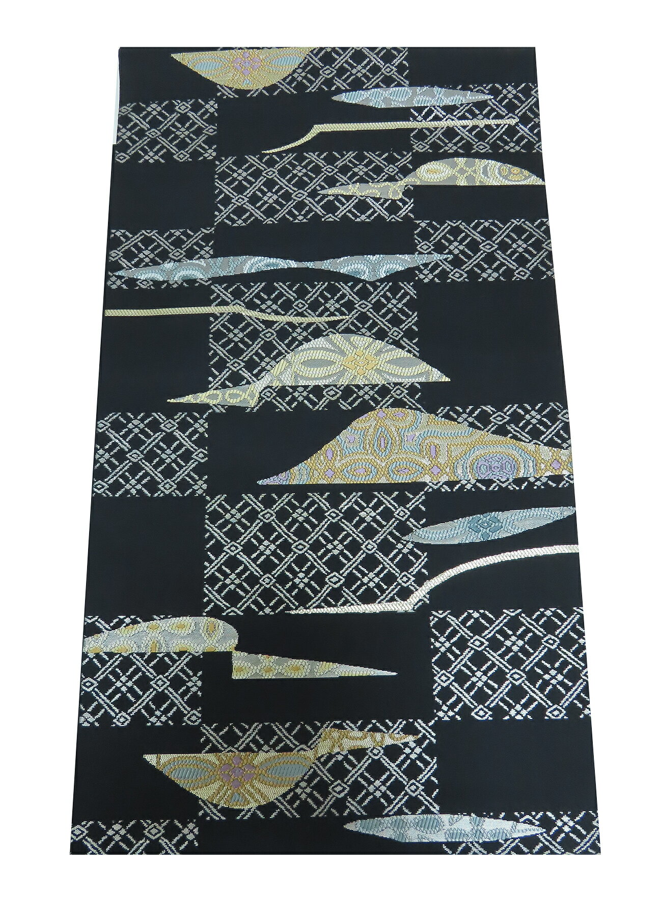 九寸名古屋帯　正絹　黒地　354cm　【中古】美品 b3874603-3609rym...