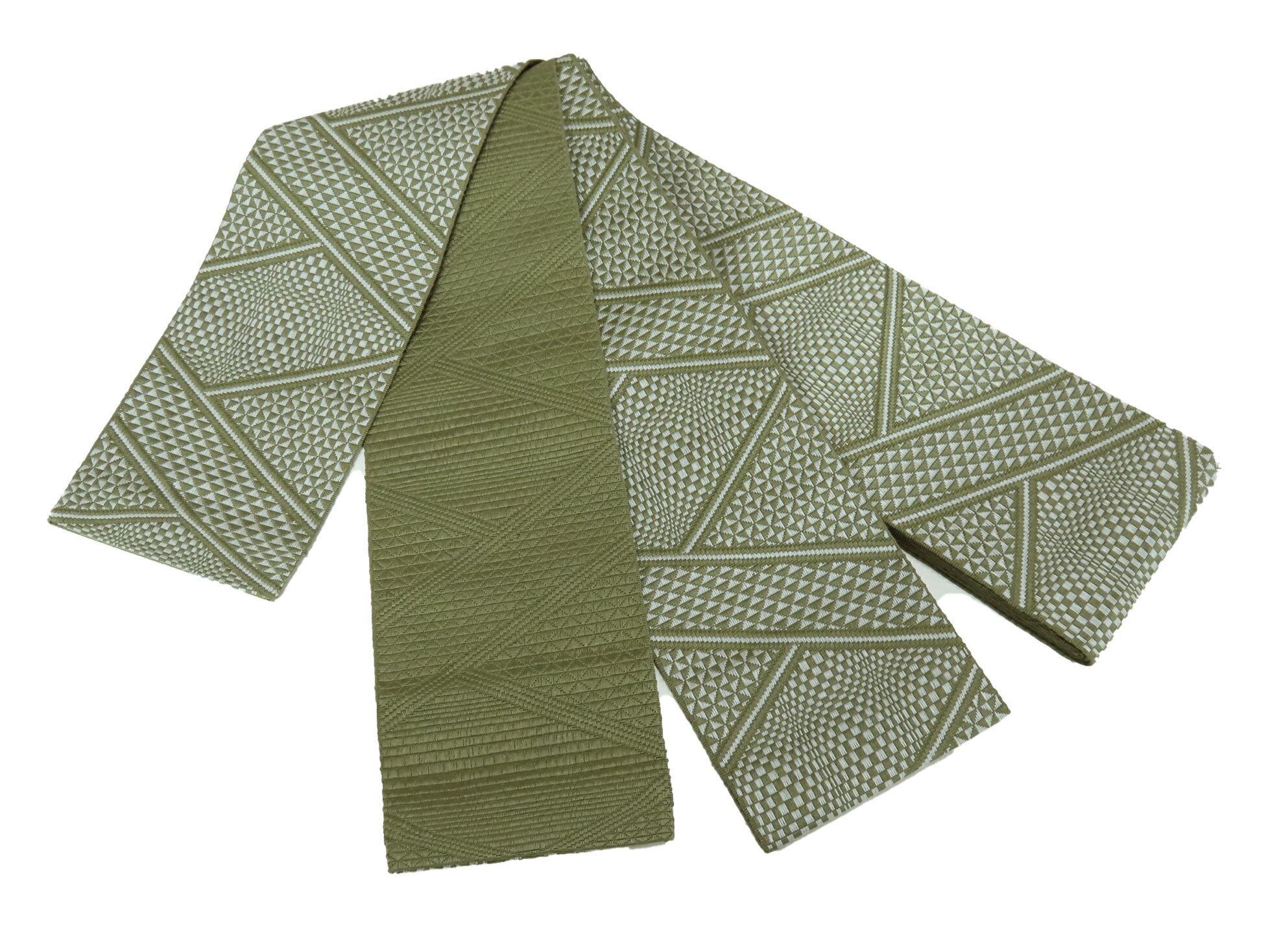 角帯　本場筑前　博多織　曳山　リバーシブル　正絹　男帯　金証紙　海松色　ob4018884-656all 　レターパックプラス配送（代引き不可）