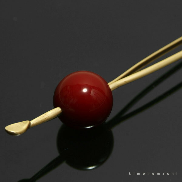 髪飾り かんざし 簪「花しおり 赤玉×アンティークゴールドかんざし」 一本挿し 玉かんざし 簪 日本髪 笄 勝山 舞妓 玉かんざし 赤 レッド アンティーク調 ...
