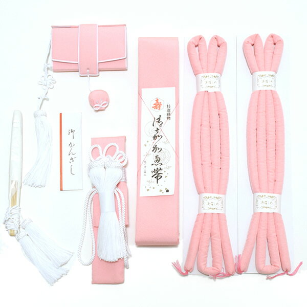 【Prices down5】婚礼 正絹箱迫セット「ピンク」箱せこ、抱え帯、丸ぐけ帯締め、懐剣、末広(扇子)、びら簪 ブライダル 結婚式 和婚 <H>【メール便不...