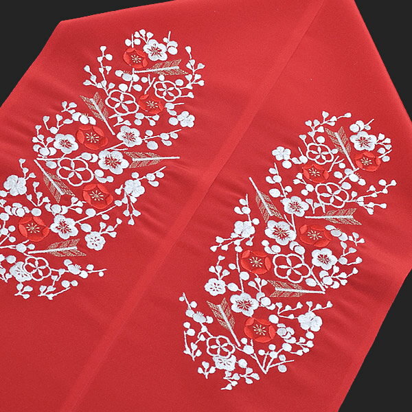 【Prices down5】【 半衿 半襟 】ラミエール 刺繍半衿「赤色 梅と矢羽根」シルドール 半襟 成人式 振袖 振袖半衿 洒落半衿 刺繍 花柄 赤 レッド...