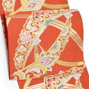 【Prices down4】振袖 袋帯「朱赤色 露芝に唐草」未仕立て 正絹帯 西陣織 振袖帯 【メール便不可】<T>ss2506ofr10