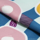袷洗える着物単品「青色格子に椿」京都きもの町オリジナルあわせM、L、TL、LL袷着物【メール便不可】