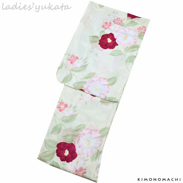 【Prices down2】変わり織り 女性浴衣単品「生成り ワイン×ピンク 椿と桜」フリーサイズ 女性浴衣 綿浴..