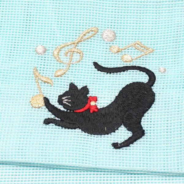 夏 半幅帯「水色 猫」細帯 夏着物、浴衣に 夏帯 半巾帯 【メール便不可】