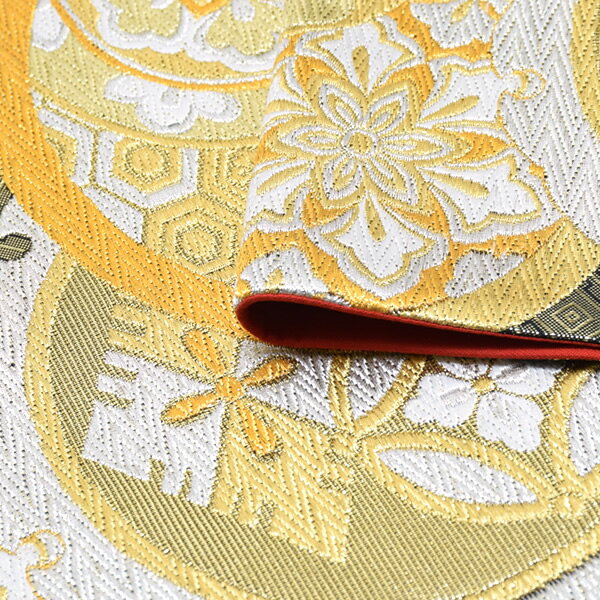 【Prices down4】振袖 袋帯「ゴールド×黒色 雪輪、丸文」未仕立て 正絹帯 西陣織 振袖帯 【メール便不可】＜T＞ss2603ofk50