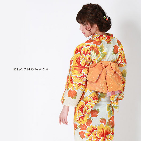 【Prices down2】京都きもの町オリジナル 浴衣 レトロ 古典柄 浴衣単品 「オレンジ...
