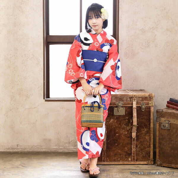 浴衣 レディース 女性 浴衣単品「ピンク　橋に万寿菊」フリーサイズ 綿浴衣 レトロ お仕立て上がり浴衣 京都きもの町オリジナル 【メール便不可】m1906ykl50ss2306ykl30