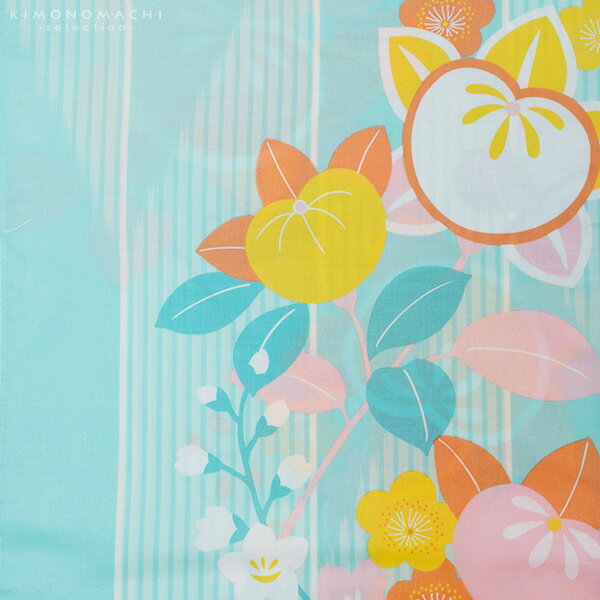 【Prices down2】TLサイズ 浴衣単品「ターコイズグリーン　矢絣縞に橘」女性浴衣 プレタ浴衣 レディース浴衣 お仕立て上がり浴衣 花火大会、夏デートに 【メール便不可】ss2512ykl35