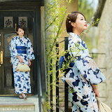京都きもの町オリジナル浴衣セット「ブルー百合」S、フリー、TL、LL花火大会、夏祭り、夏フェスに女性浴衣3点セットお仕立て上がり浴衣【メール便不可】