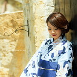 京都きもの町オリジナル浴衣セット「ブルー百合」S、フリー、TL、LL花火大会、夏祭り、夏フェスに女性浴衣3点セットお仕立て上がり浴衣【メール便不可】