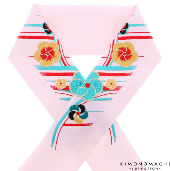 【Prices down5】刺繍 半衿「ピンク 斜め縞に捻じ梅」刺繍半襟 前撮り、成人式の振袖に 振袖衿 前撮り、成人式の振袖に <H>【メール便不可】ss25...