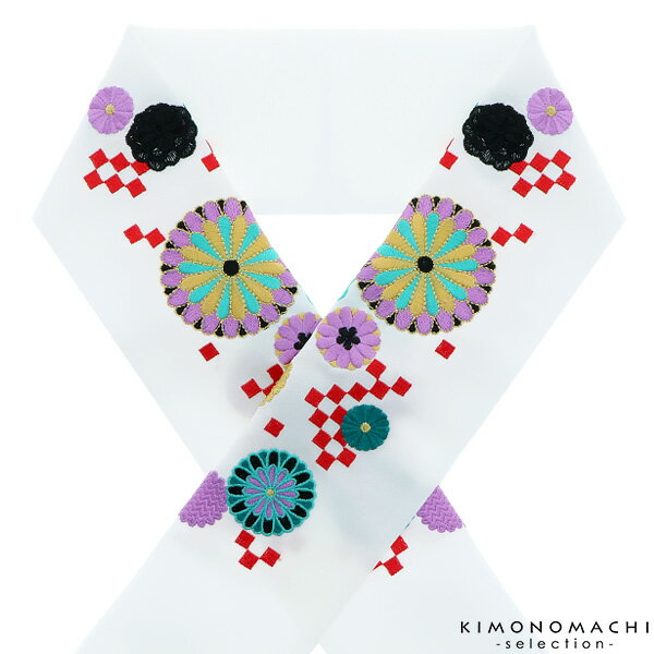 【Prices down2】刺繍 半衿「白色 市松に菊花」刺繍半襟 前撮り、成人式の振袖に 振袖衿 前撮り、成人式の振袖に 【メール便不可】<H>ss2509w...