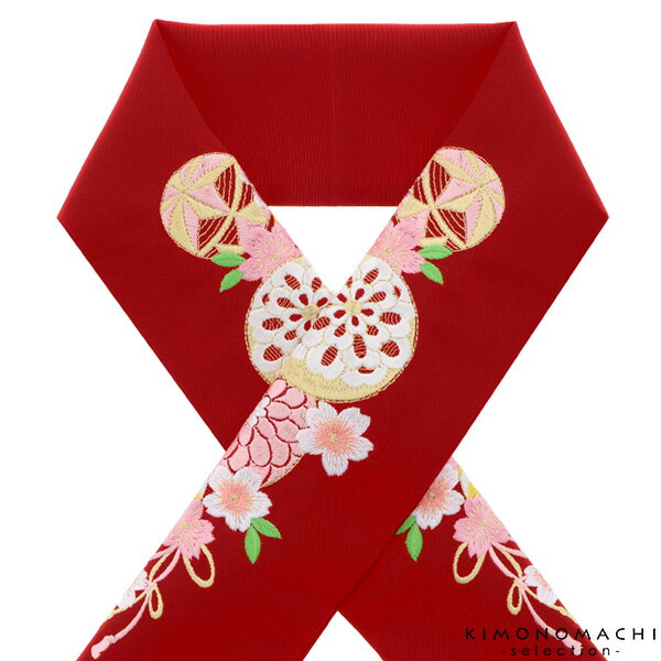 【Prices down5】刺繍 半衿「赤色 毬、花薬玉」刺繍半襟 前撮り、成人式の振袖に 振袖衿 振袖小物 <H>【メール便不可】ss2509wkm15