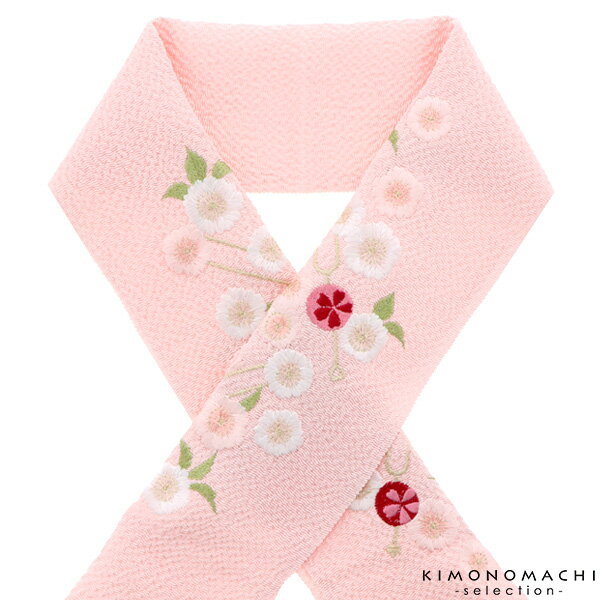 刺繍 半衿「ピンク色 かんざし、桜」刺繍半襟 前撮り、成人式の振袖に 振袖衿 振袖小物 【メール便不可】<H>ss2506wkm15