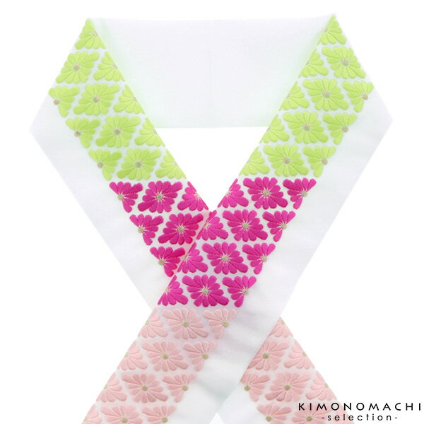 【Prices down5】刺繍 半衿「黄緑×赤紫×ピンク 菊菱」刺繍半襟 前撮り、成人式の振袖に 振袖衿 振袖小物 <H>【メール便不可】ss2509wkm2...