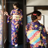 洗える着物袷「紫色烏帽子」袷着物単品レディースキモノサイズSMLTLLL【メール便不可】