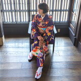洗える着物袷「紫色烏帽子」袷着物単品レディースキモノサイズSMLTLLL【メール便不可】