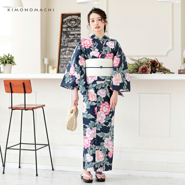 【Prices down2】浴衣 レディース 単品 「紺色 芍薬」 S F TL LL サイズ KIMONOMAC...