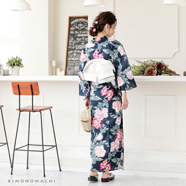 【Prices down2】浴衣 レディース 単品 「紺色 芍薬」 S F TL LL サイズ KIMONOMACHI 京都きもの町 オリジナル レトロ モダン かわいい 大人柄 変わり織り綿 女性浴衣単品 女浴衣 ゆかた yukata 【メール便不可】ss2512ykl50