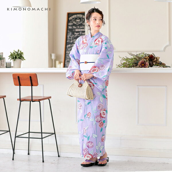 【Prices down2】浴衣 レディース 単品 「パープル 薔薇」 S F TL LL サイズ KIMONOMACHI 京都きもの町 オリジナル レトロ モダン かわいい 大人柄 変わり織り綿 女性浴衣単品 女浴衣 ゆかた yukata 【メール便不可】ss2512ykl55