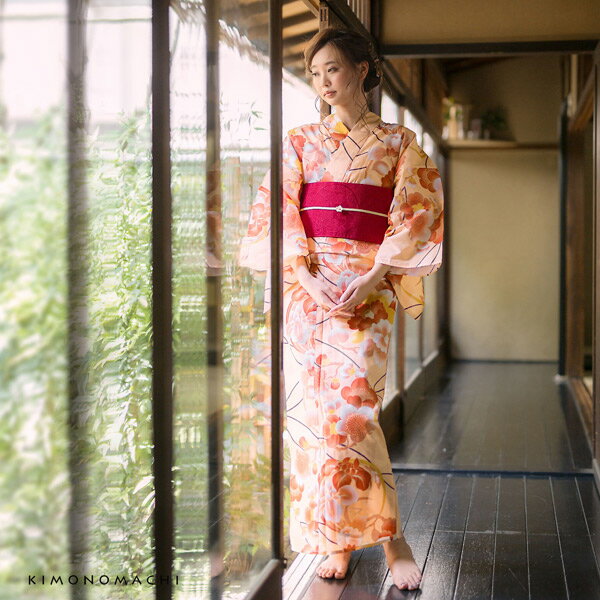 【Prices down2】浴衣 レディース 単品 「サーモンピンク 花の丸」 S F TL LL サイズ KIMONOMACHI 京都きもの町 オリジナル レトロ モダン かわいい 大人柄 変わり織り綿 女性浴衣単品 女浴衣 ゆかた yukata 【メール便不可】ss2512ykl15