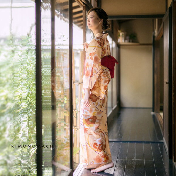 【Prices down2】浴衣 レディース 単品 「サーモンピンク 花の丸」 S F TL LL サイズ KIMONOMACHI 京都きもの町 オリジナル レトロ モダン かわいい 大人柄 変わり織り綿 女性浴衣単品 女浴衣 ゆかた yukata 【メール便不可】ss2512ykl15