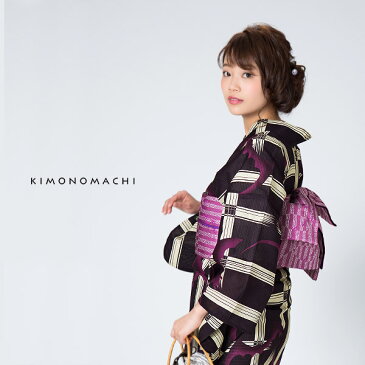 (SALE価格据え置き9/12迄)【Prices down】浴衣2点セット KIMONOMACHI 浴衣 セット「紫色 格子にコウモリ」浴衣 2点セット レディース レトロ 古典柄 なS/F/TL/LL 女性 京都きもの町オリジナル 変わり織り【メール便不可】ss2206ykl20