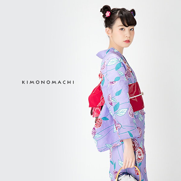 【Prices down】浴衣2点セット KIMONOMACHI 浴衣 セット「パープル 薔薇」浴衣 2点...